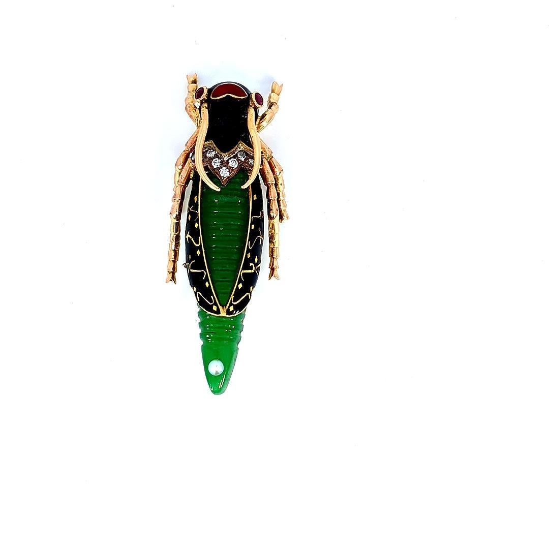 Women's Green Insect Bug Inspired Diamond and Emerald Pin For Sale