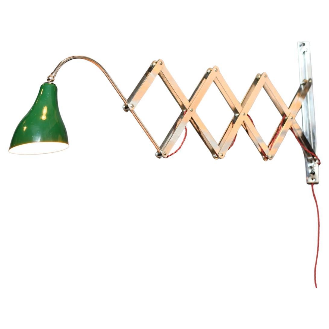Green Italian Chrome Scissor Lamp Circa 1950s For Sale