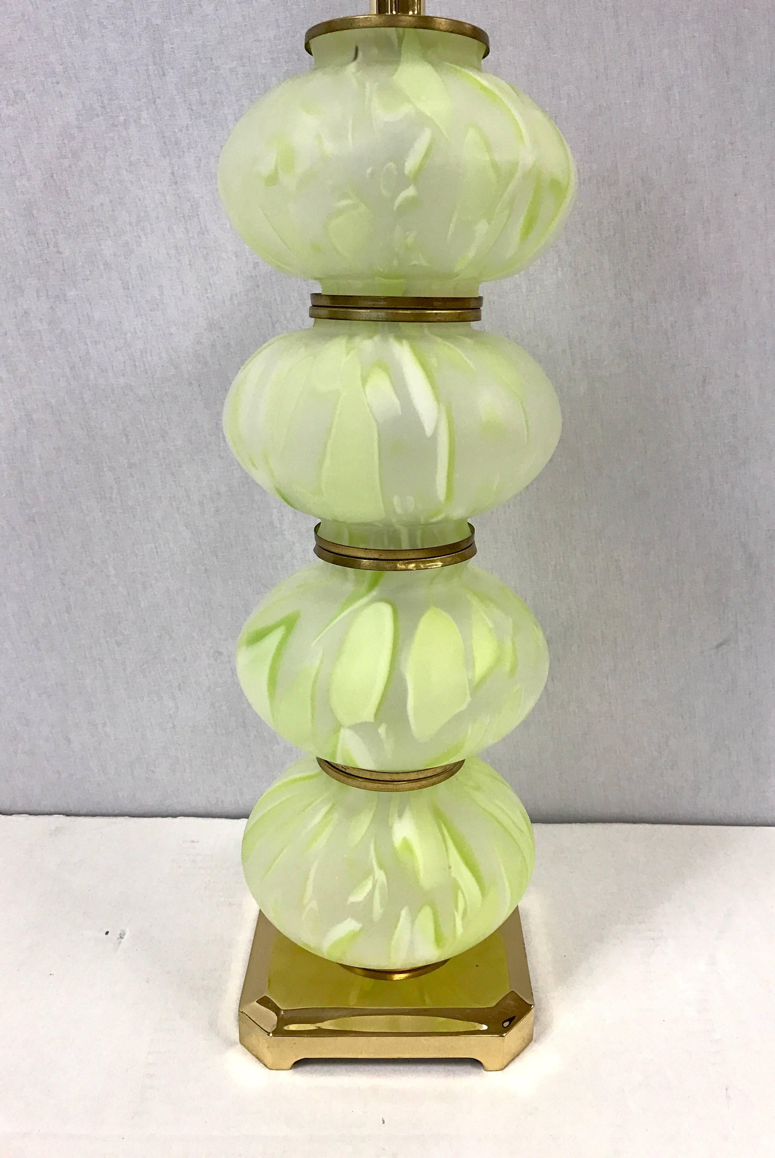 Green Italian Murano Glass Lamps Mid-Century Modern In Excellent Condition In West Hartford, CT