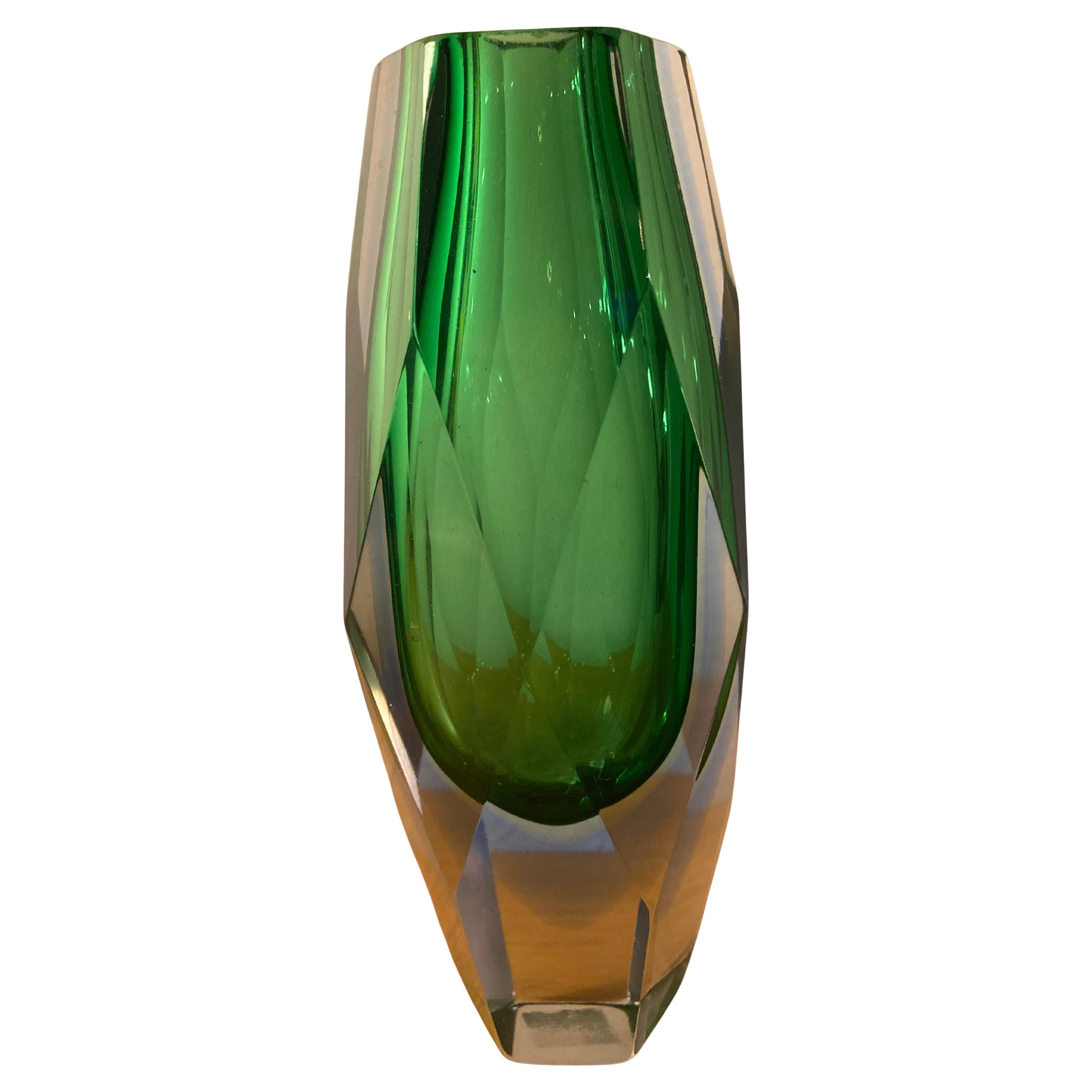 Green Italian Vase, Sommerso Murano Glass Flavio Poli for ALESSANDRO MANDRUZZATO