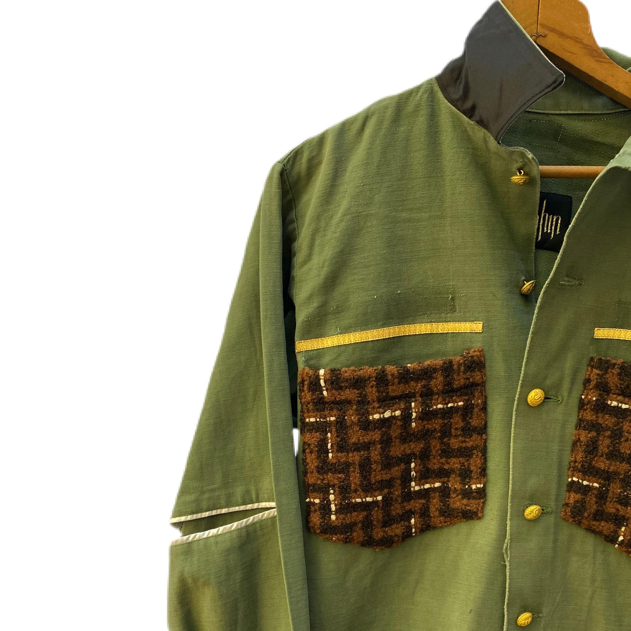 Green Jacket Military Brown Wool Gold Braid Silver Black Silk J Dauphin In New Condition In Los Angeles, CA