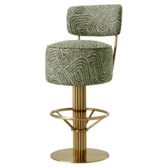 Grüner Jacquard-Barhocker mit drehbarem Sitz und Gestell aus gebürstetem Messing, luxuriöses Design