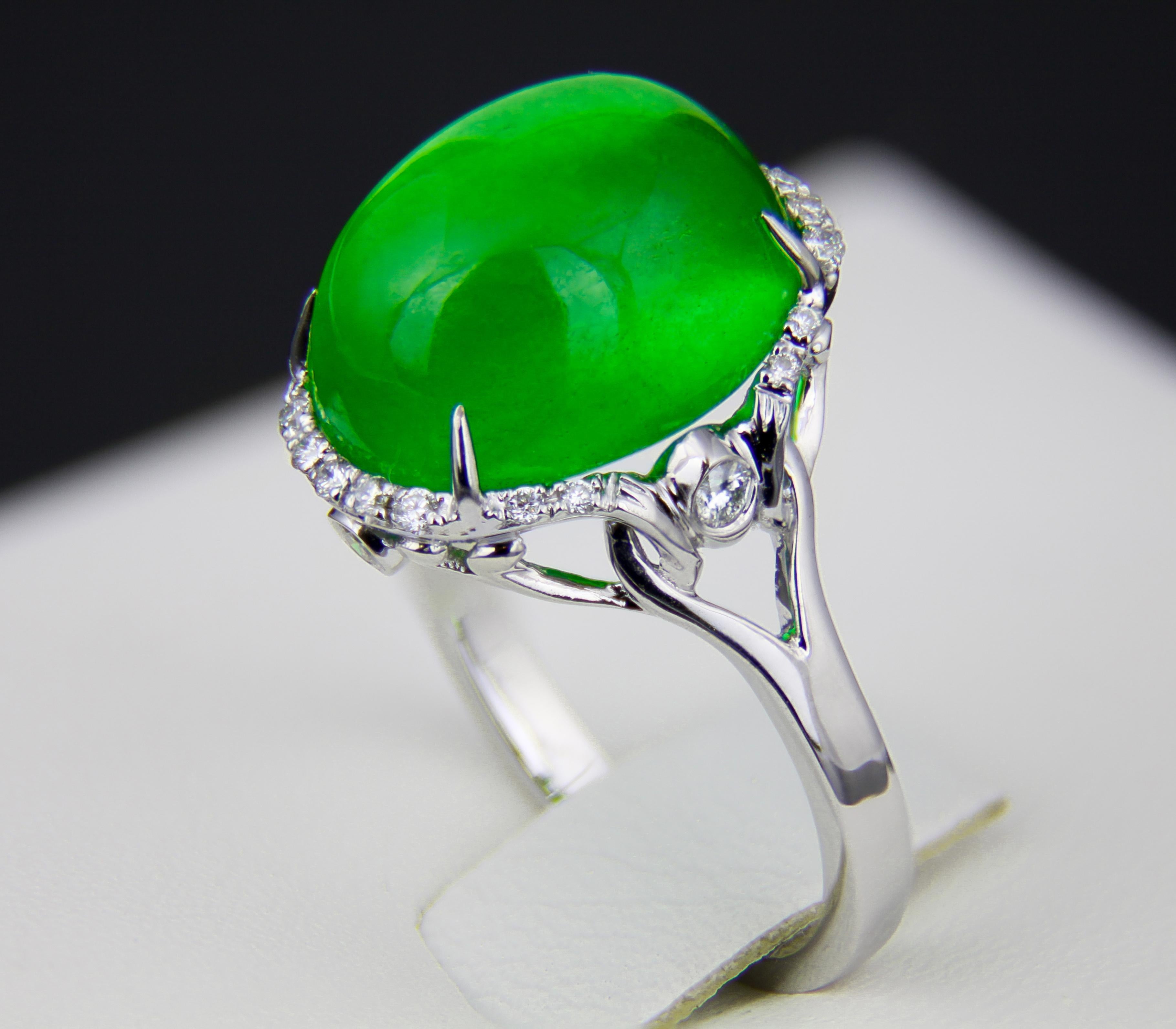 Green jade 14k gold ring 5