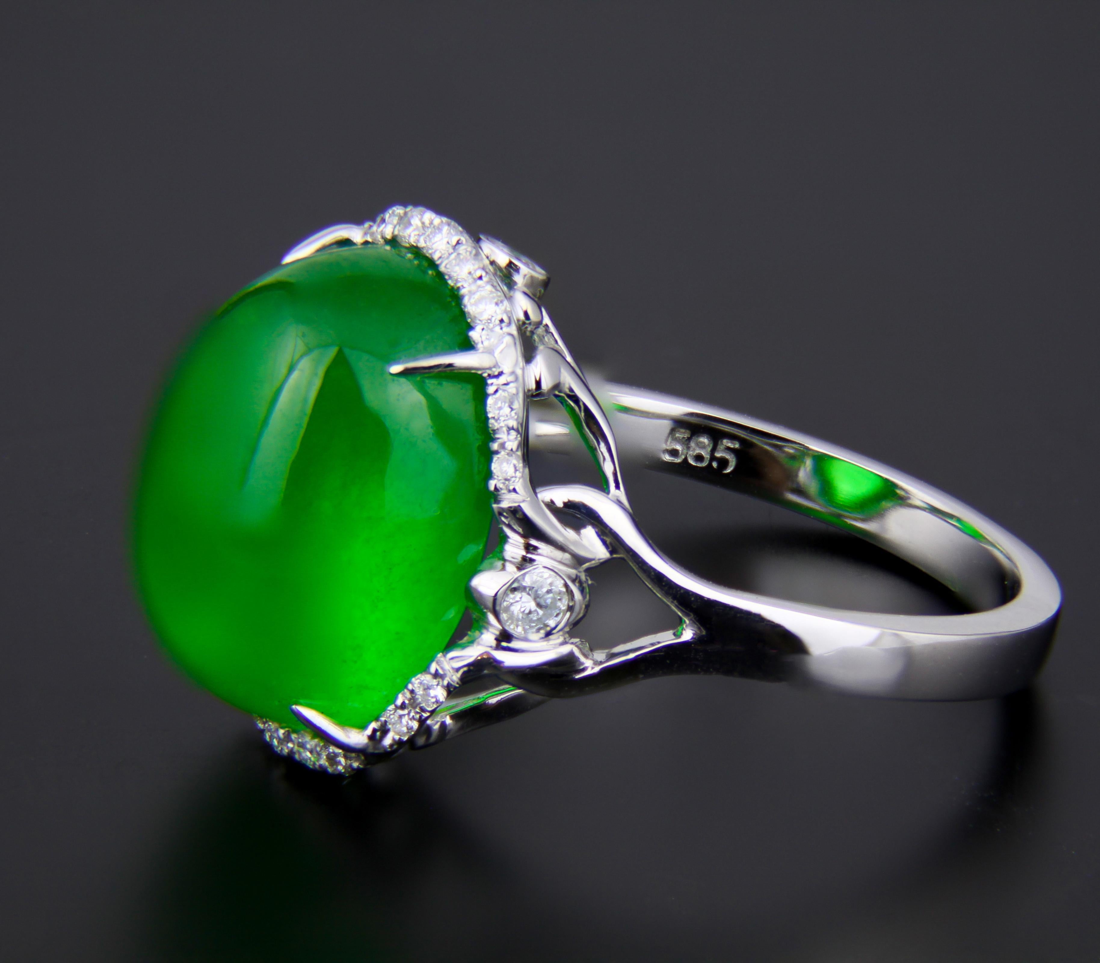 Green jade 14k gold ring 7