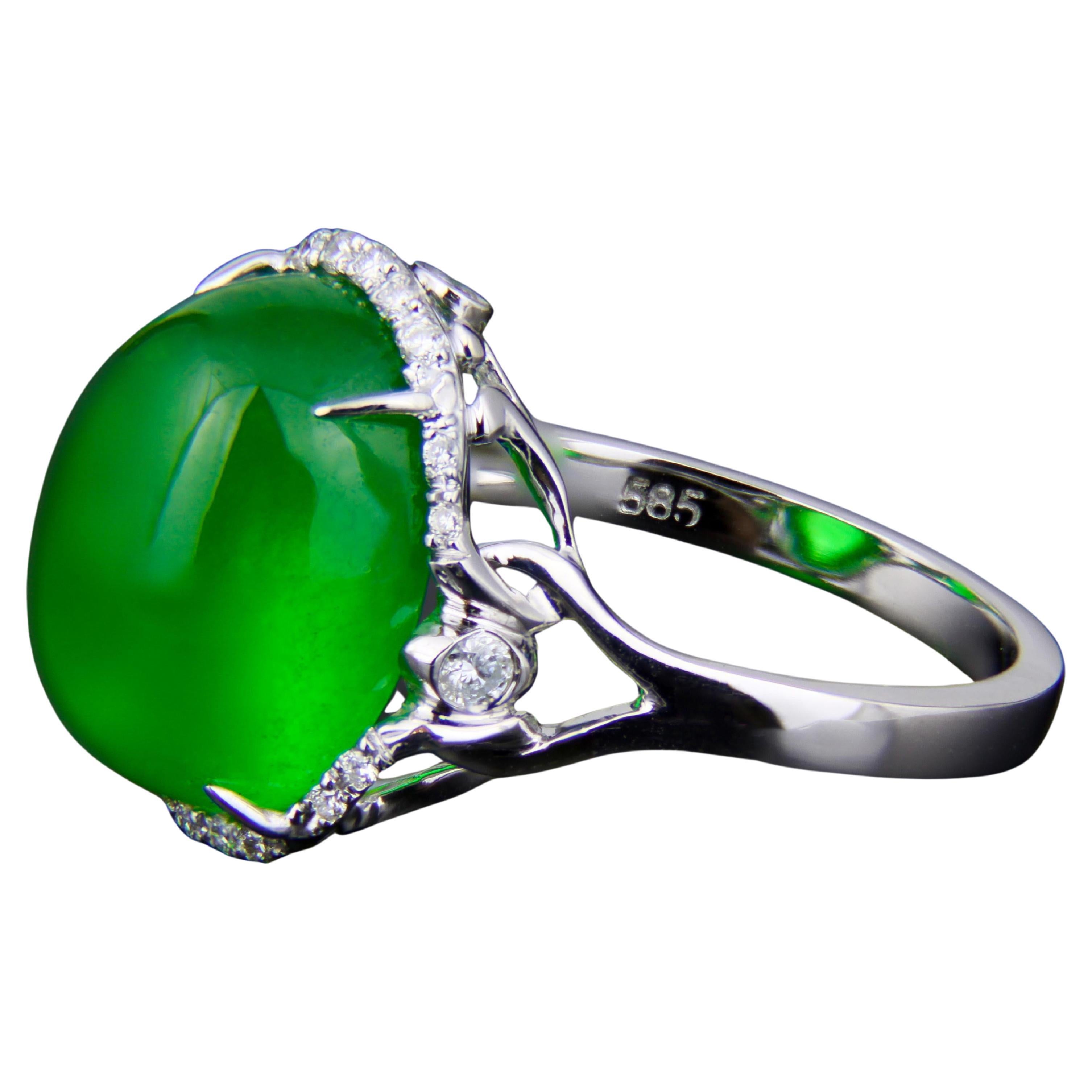 Green jade 14k gold ring