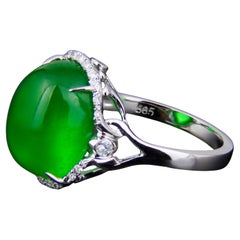 Green jade 14k gold ring