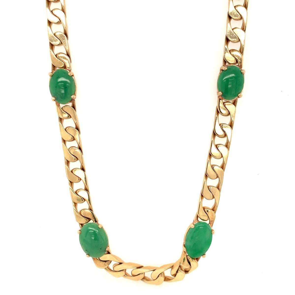 Cabochon Green Jade 14K Yellow Gold Necklace, circa 1970s For Sale