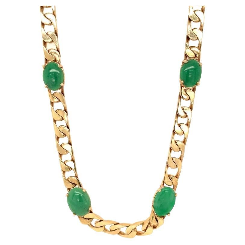 Halskette aus 14 Karat Gelbgold mit grüner Jade, ca. 1970er Jahre