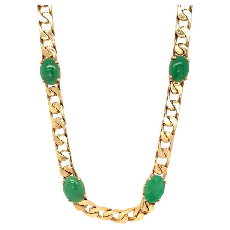 Green Jade 14K Yellow Gold Necklace, circa 1970s For Sale