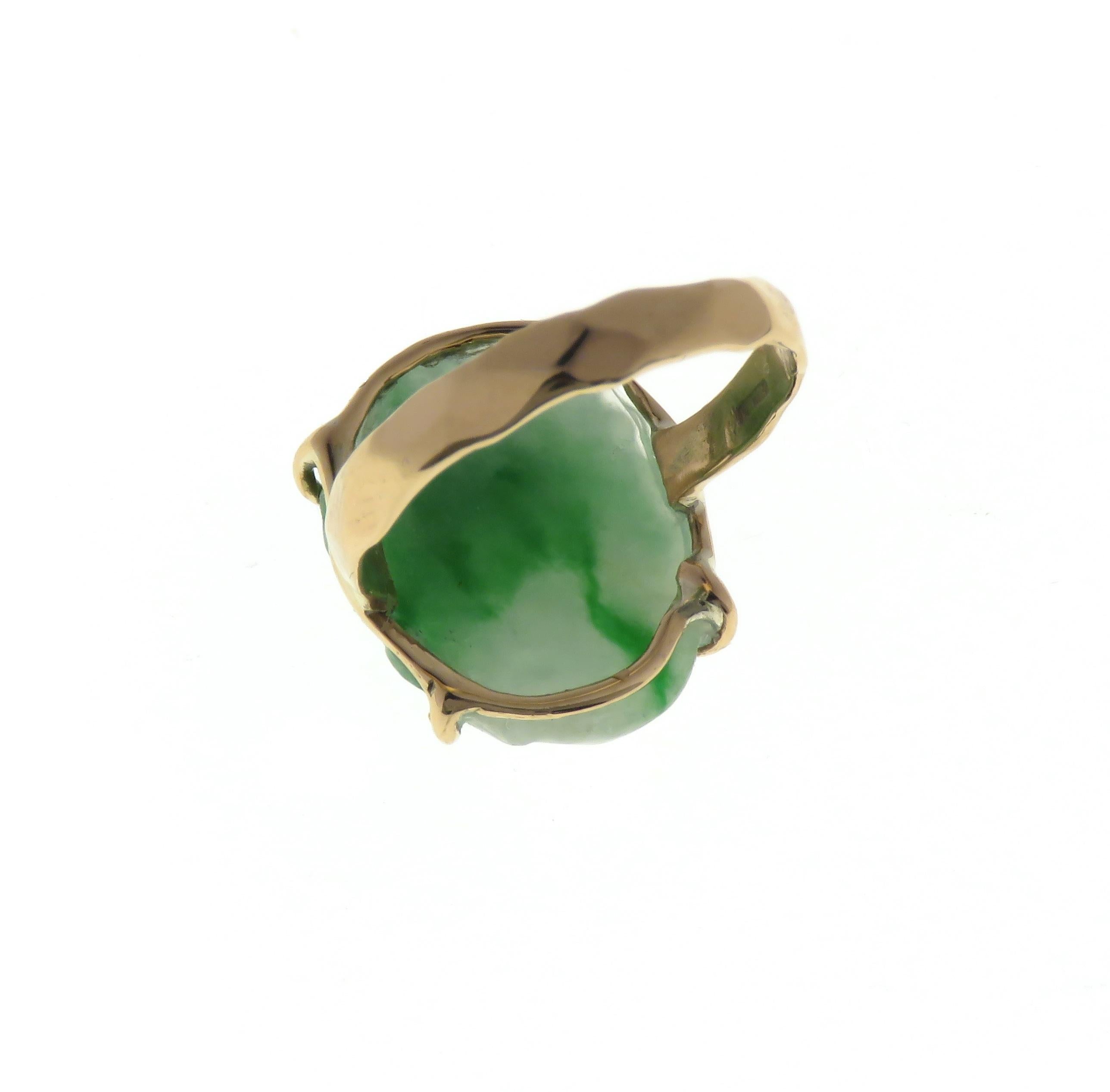 Green Jade 9 Karat Rose Gold Ring Handcrafted in Italy For Sale 2