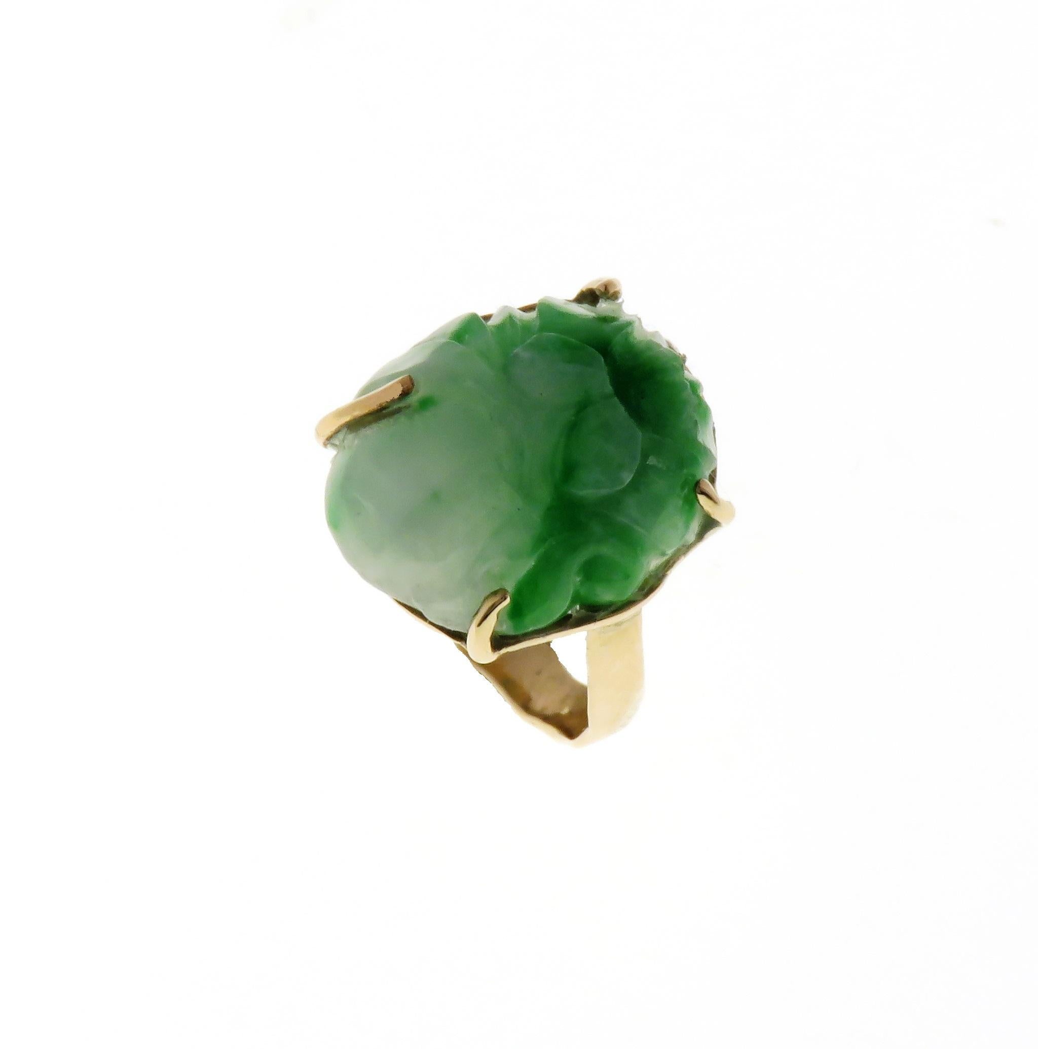 Green Jade 9 Karat Rose Gold Ring Handcrafted in Italy For Sale 4