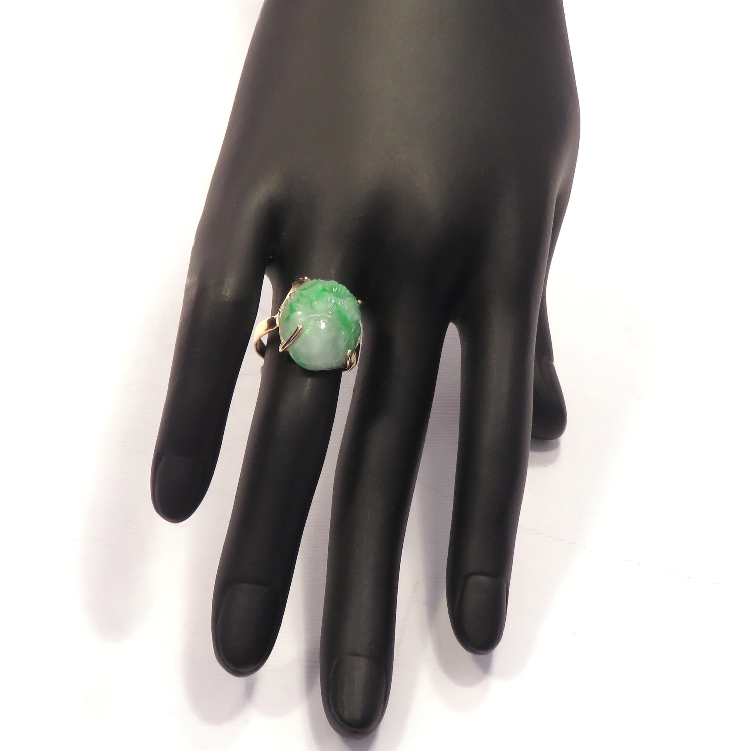 Green Jade 9 Karat Rose Gold Ring Handcrafted in Italy For Sale 5