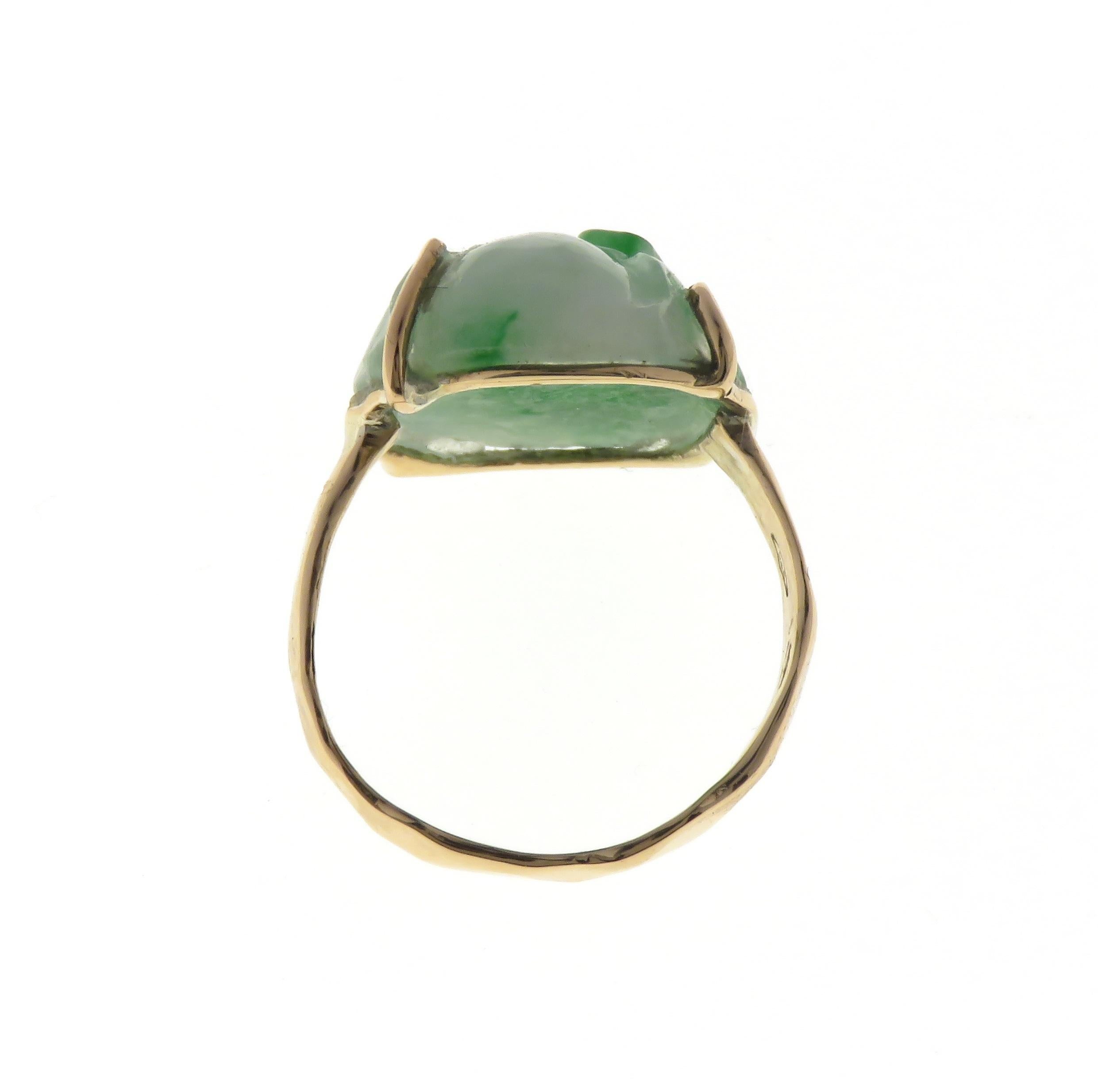 Cabochon Green Jade 9 Karat Rose Gold Ring Handcrafted in Italy For Sale