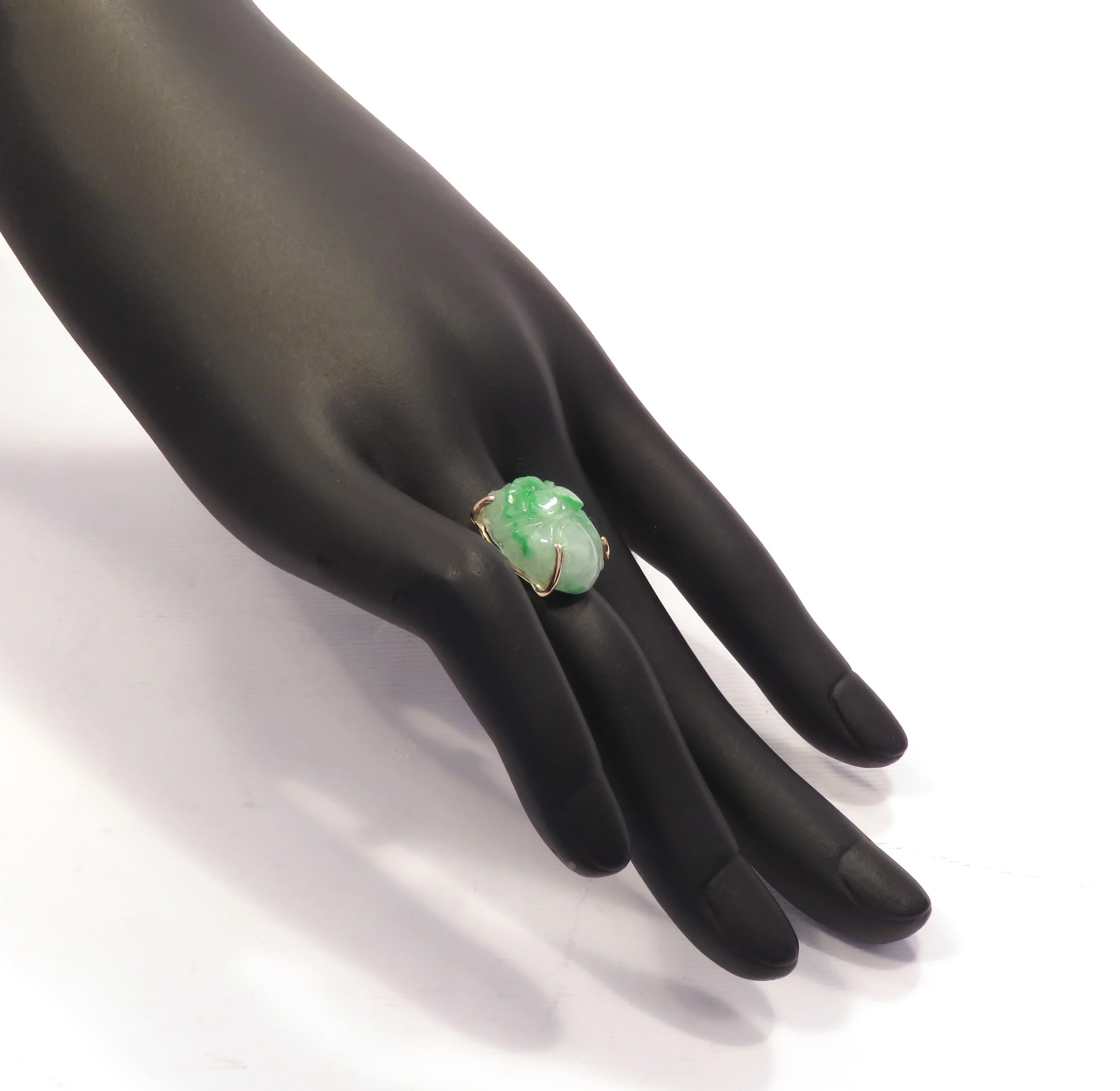 Green Jade 9 Karat Rose Gold Ring Handcrafted in Italy In New Condition For Sale In Milano, IT