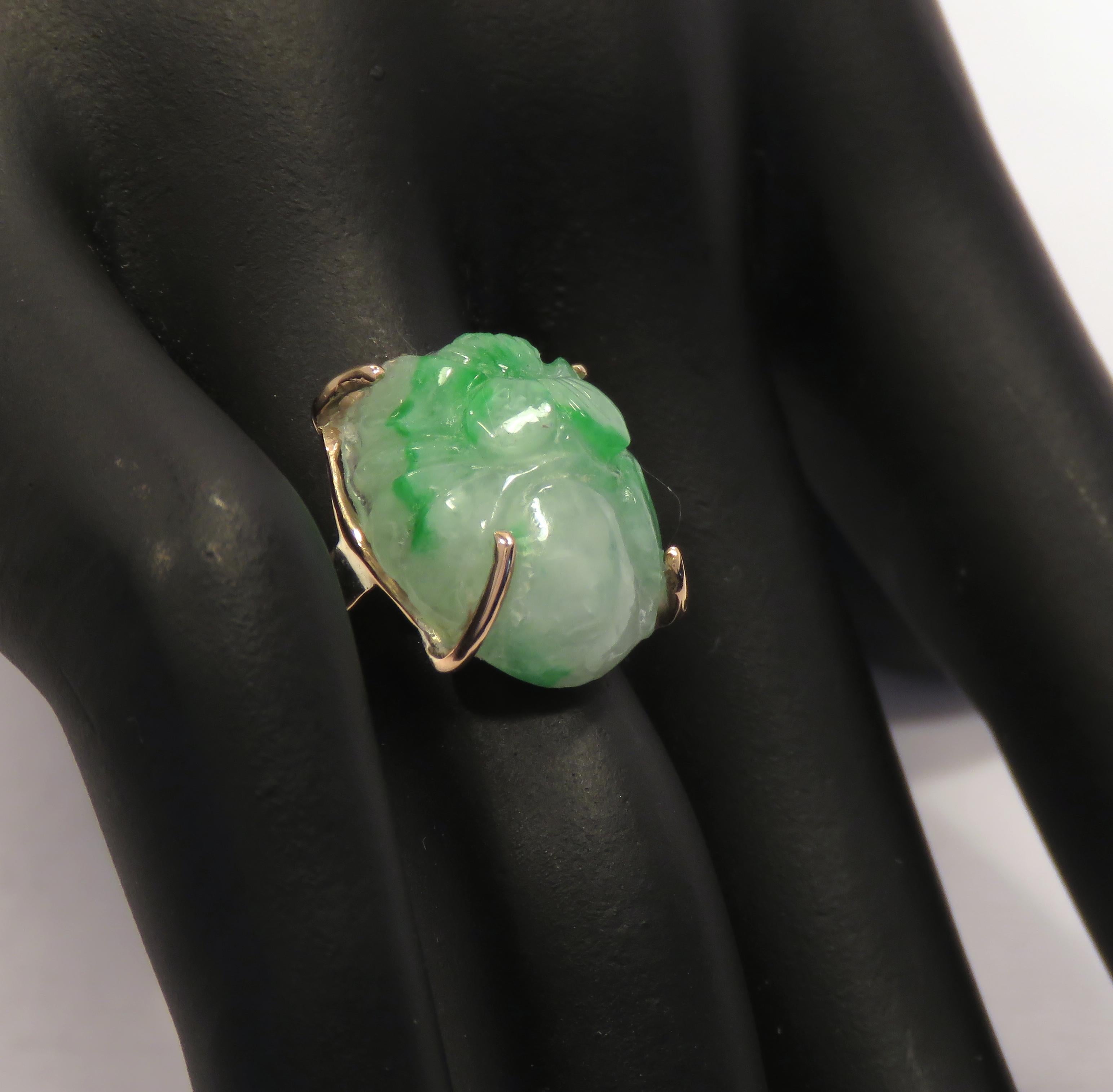Green Jade 9 Karat Rose Gold Ring Handcrafted in Italy For Sale 1