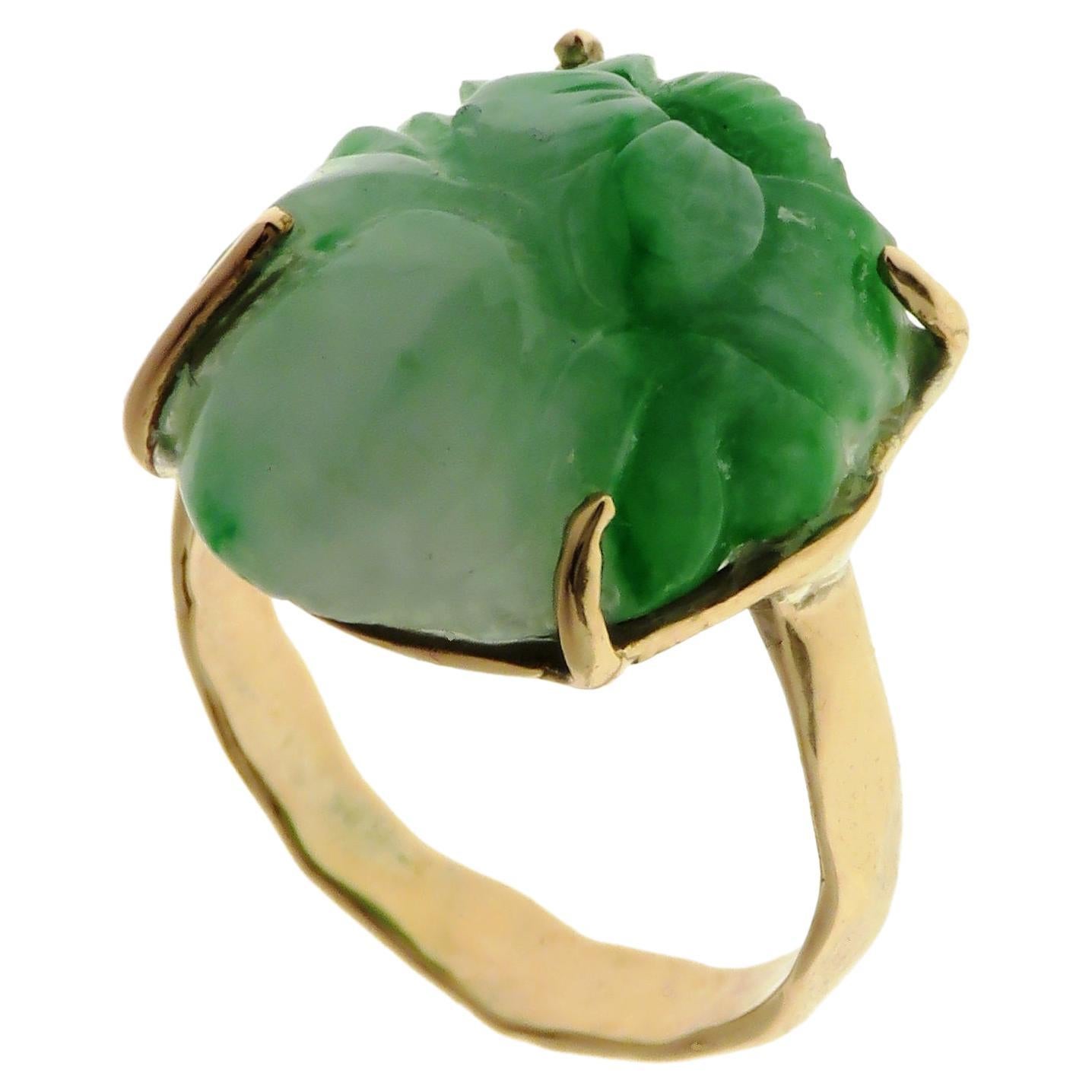 Green Jade 9 Karat Rose Gold Ring Handcrafted in Italy