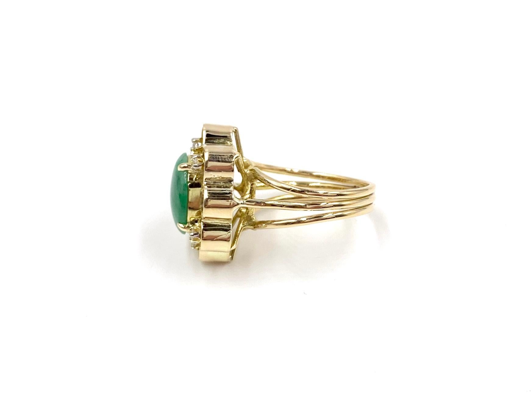 Women's Green Jade and Diamond Floral Yellow Gold Ring For Sale