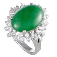 Green Jade and Diamond Platinum Cocktail Ring