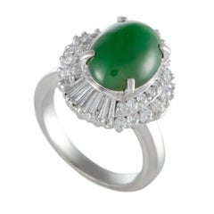 Green Jade and Diamond Platinum Cocktail Ring