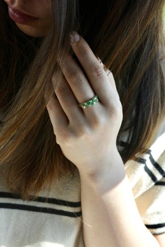 Green Jade and Diamond Wedding Ring Band in 18K Yellow Gold