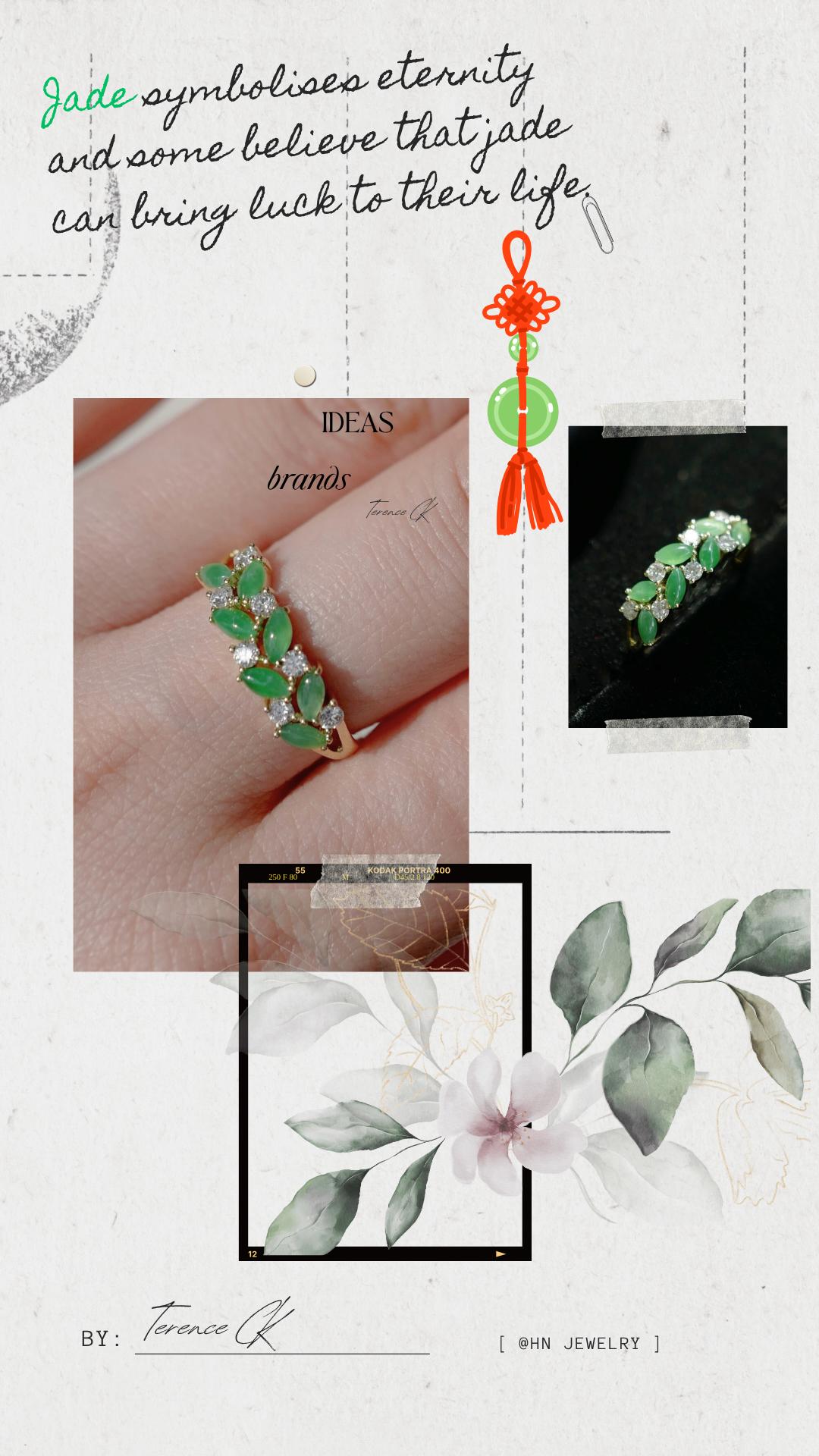 En vente :  Anneau de mariage en or jaune 18K en jade vert et diamant 4