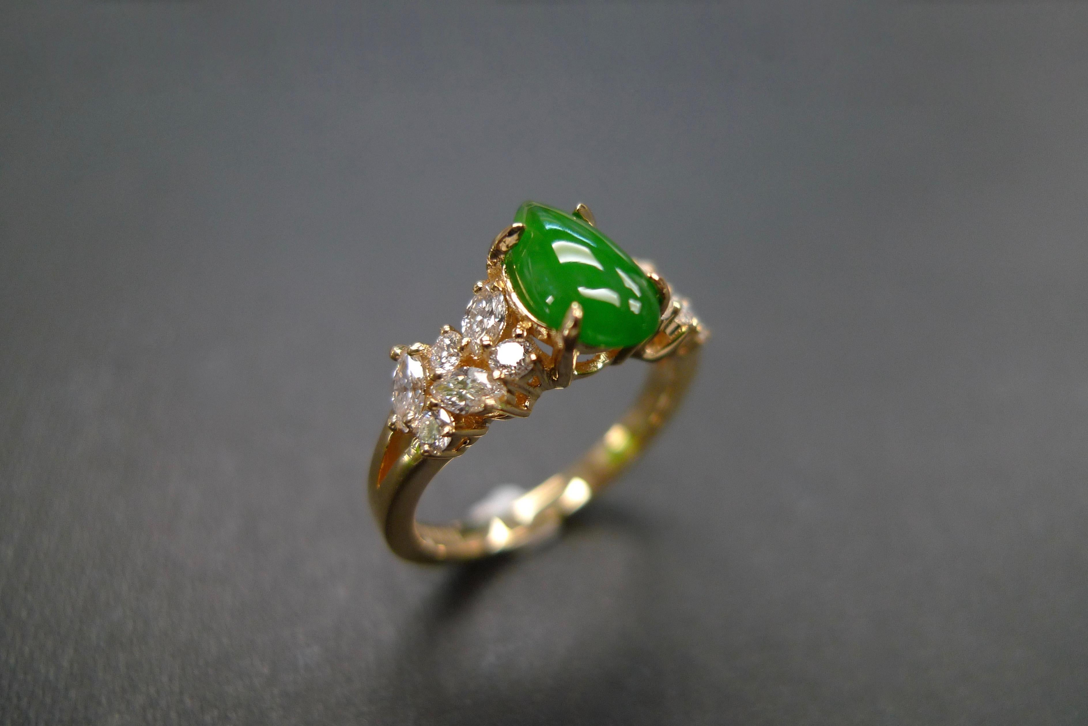 For Sale:  Green Jade and Marquise Diamond Unique Engagement Ring in 18k Yellow Gold 3