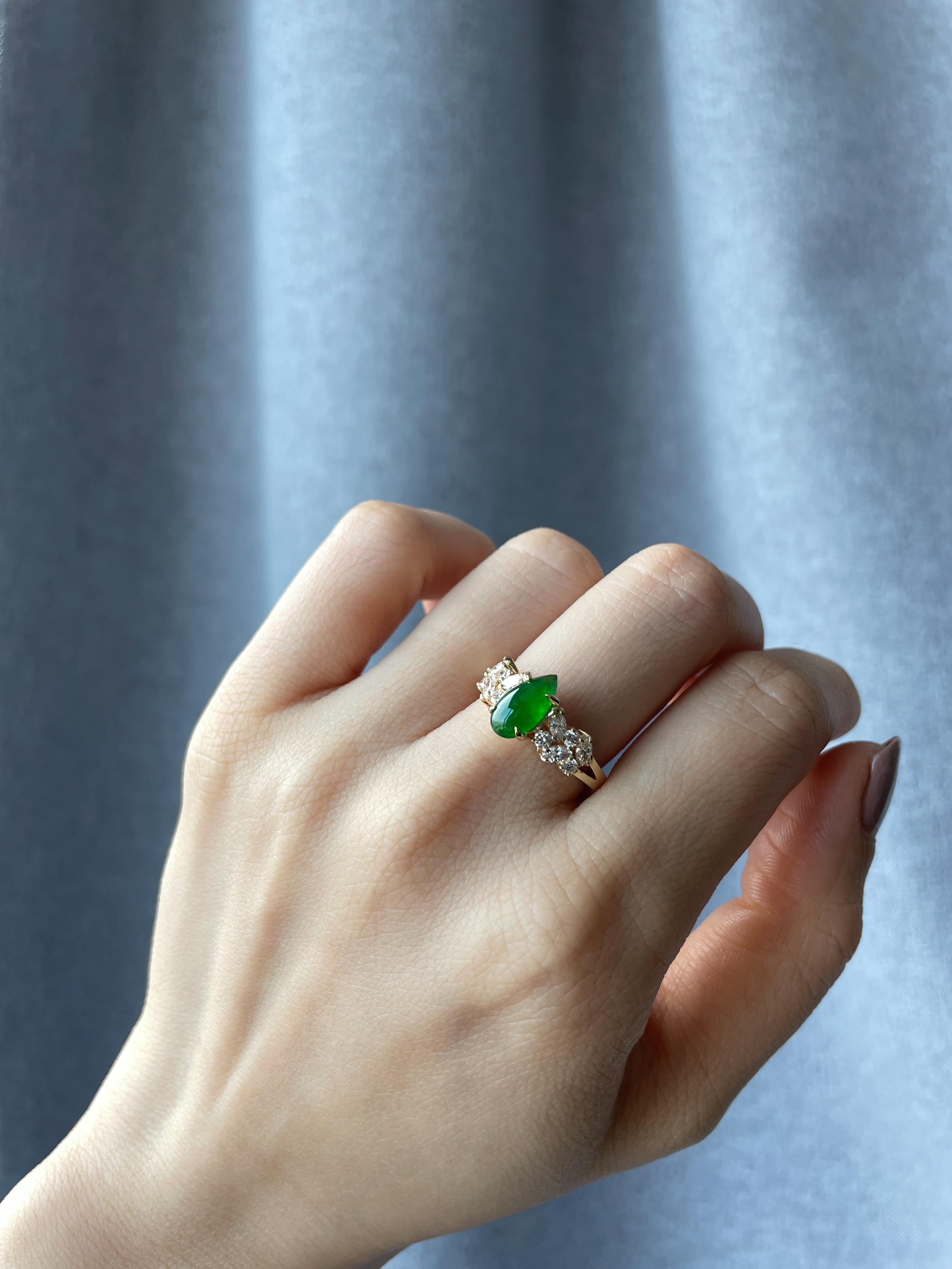 For Sale:  Green Jade and Marquise Diamond Unique Engagement Ring in 18k Yellow Gold 5
