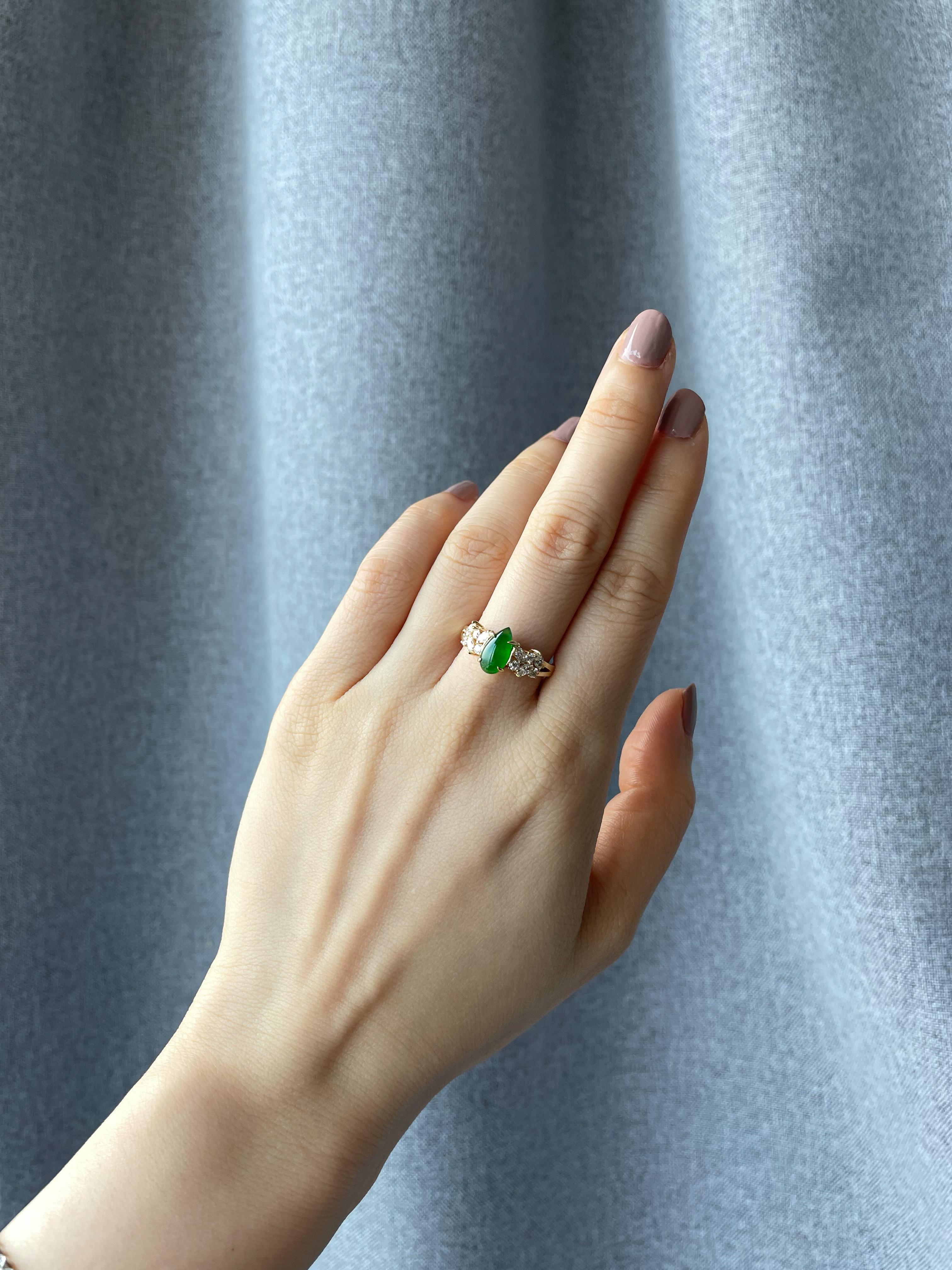 For Sale:  Green Jade and Marquise Diamond Unique Engagement Ring in 18k Yellow Gold 6