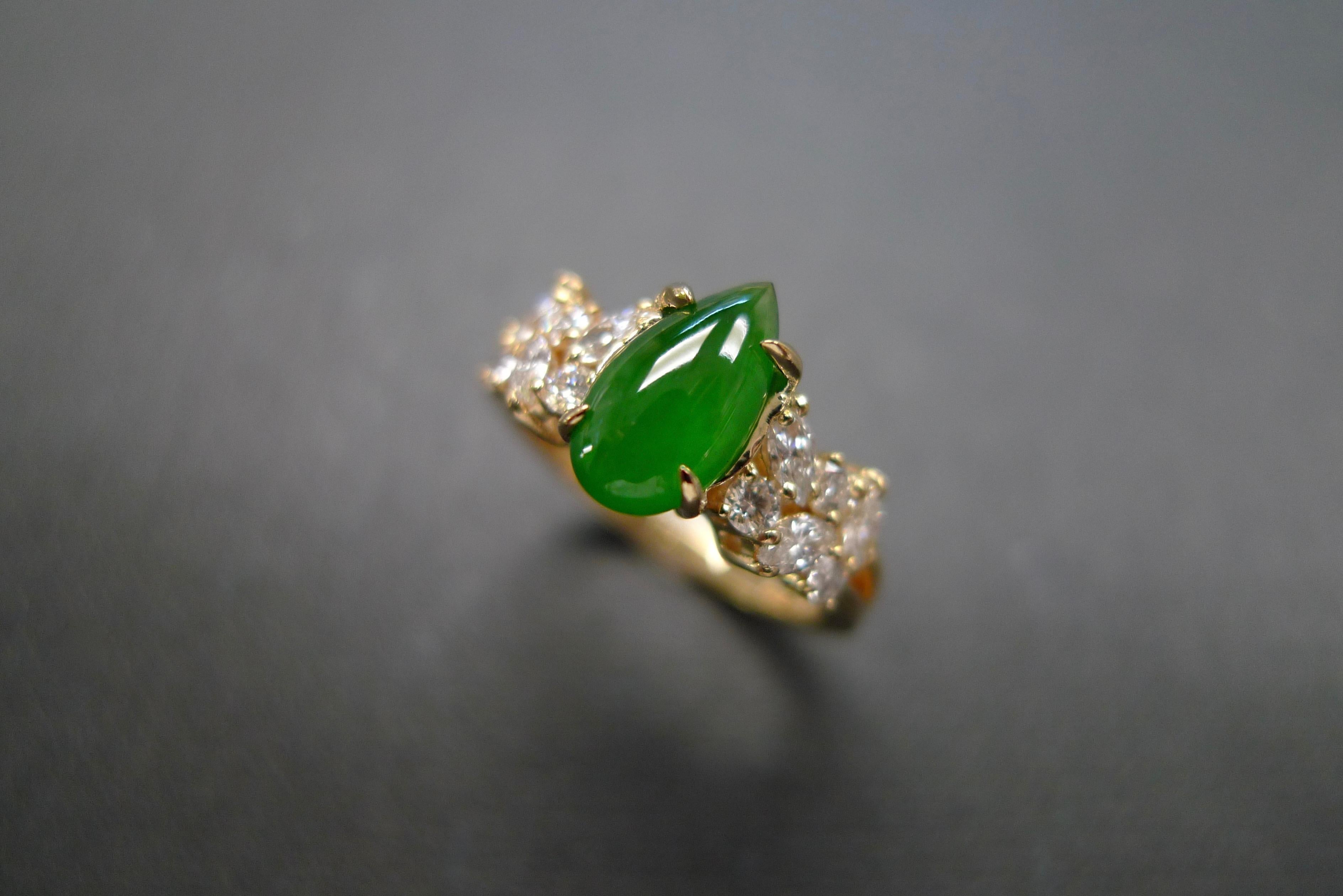 For Sale:  Green Jade and Marquise Diamond Unique Engagement Ring in 18k Yellow Gold 11