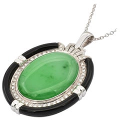 Green Jade and Onix Gold Pendant with Diamonds Made in Italy
