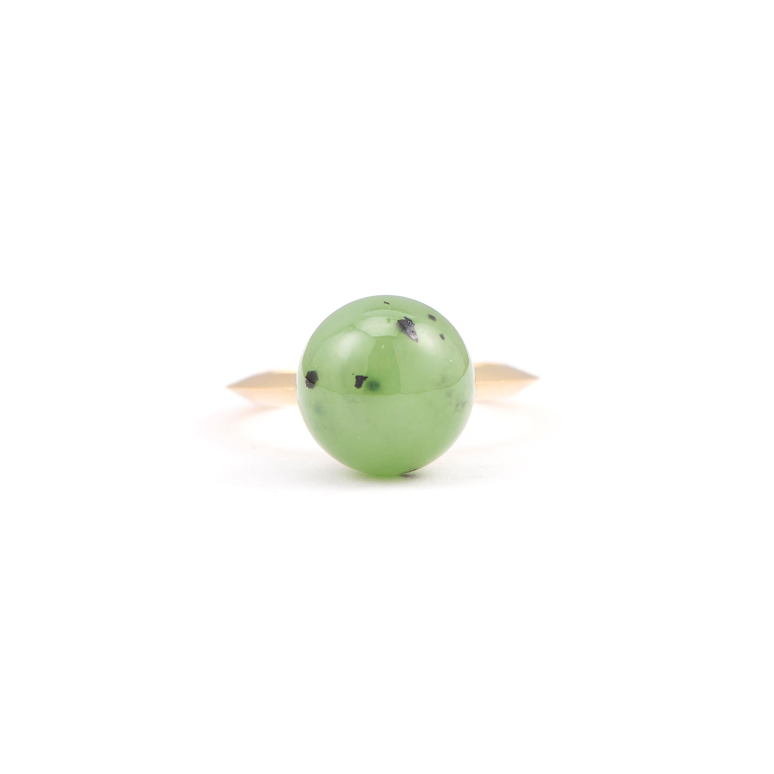 Artist Sylva & Cie Green Jade Ball Ring with 18k Yellow Gold For Sale