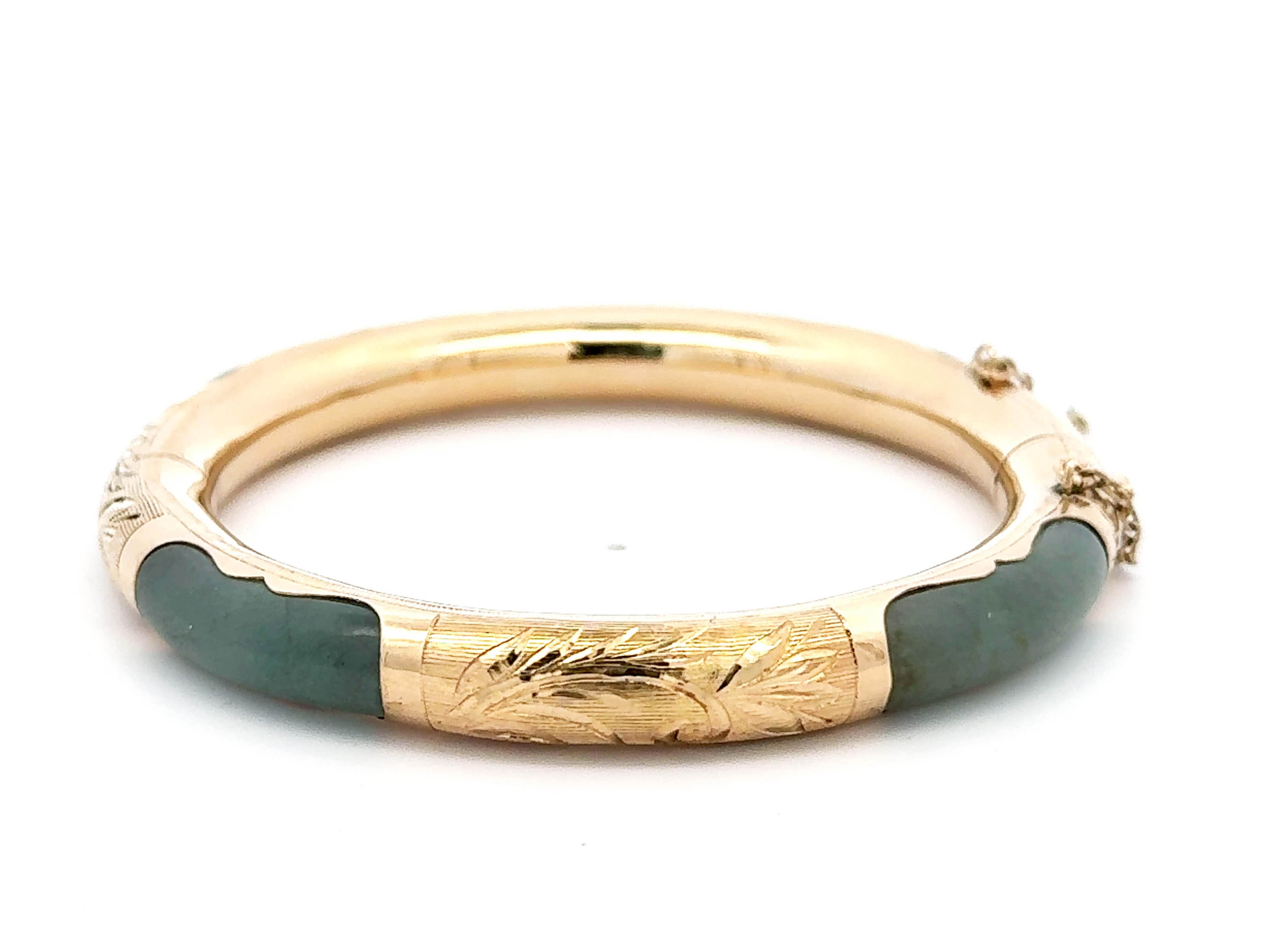 Modern Green Jade Bangle 14k Yellow Gold