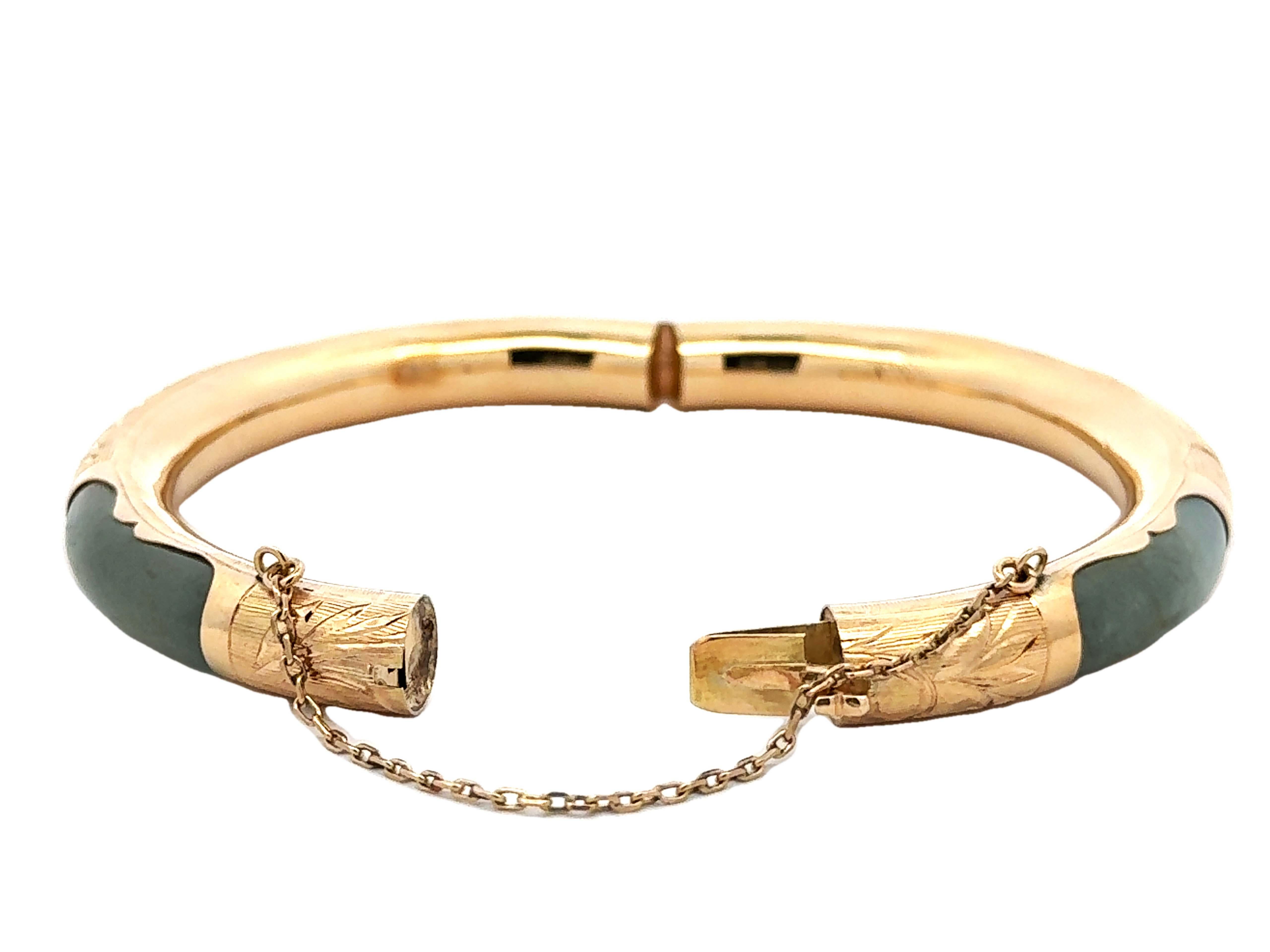 Women's Green Jade Bangle 14k Yellow Gold