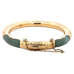 Green Jade Bangle 14k Yellow Gold