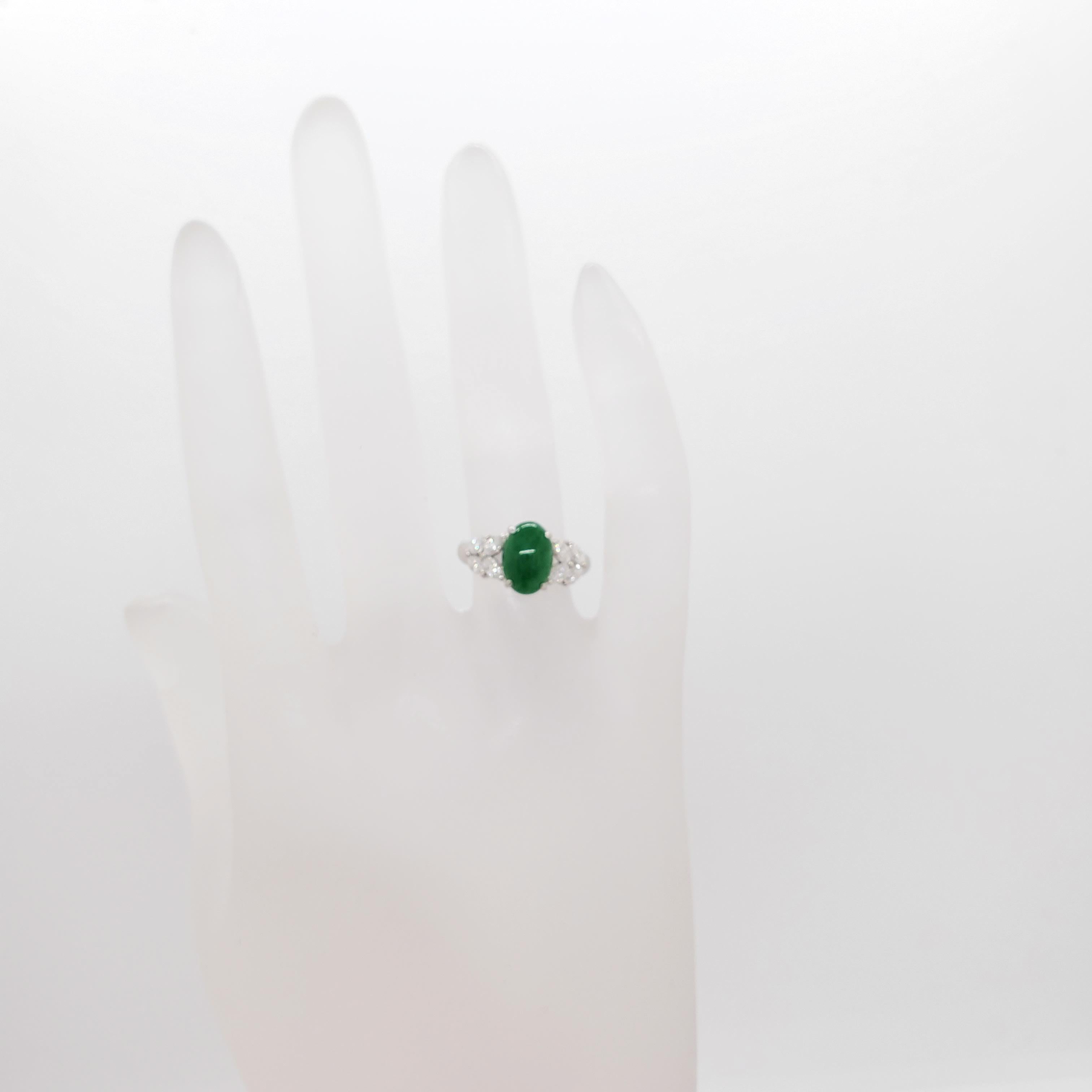 Green Jade Cabochon and Diamond Cocktail Ring in Platinum For Sale 3