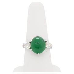 Green Jade Cabochon and White Diamond Cocktail Ring in Platinum