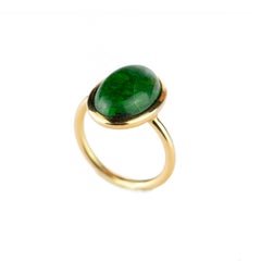 Green Jade Central Oval Cabochon 18 Karat Gold North South Boho Cocktail Ring