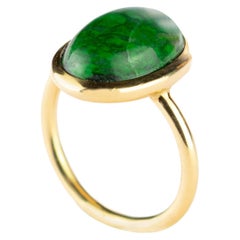 Green Jade Central Oval Cabochon 18 Karat Gold North South Boho Cocktail Ring