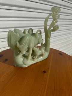 Green Jade Cow and Feeding Calf Sculpture