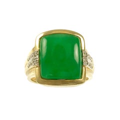 14 Karat Green Jade Diamond Ring