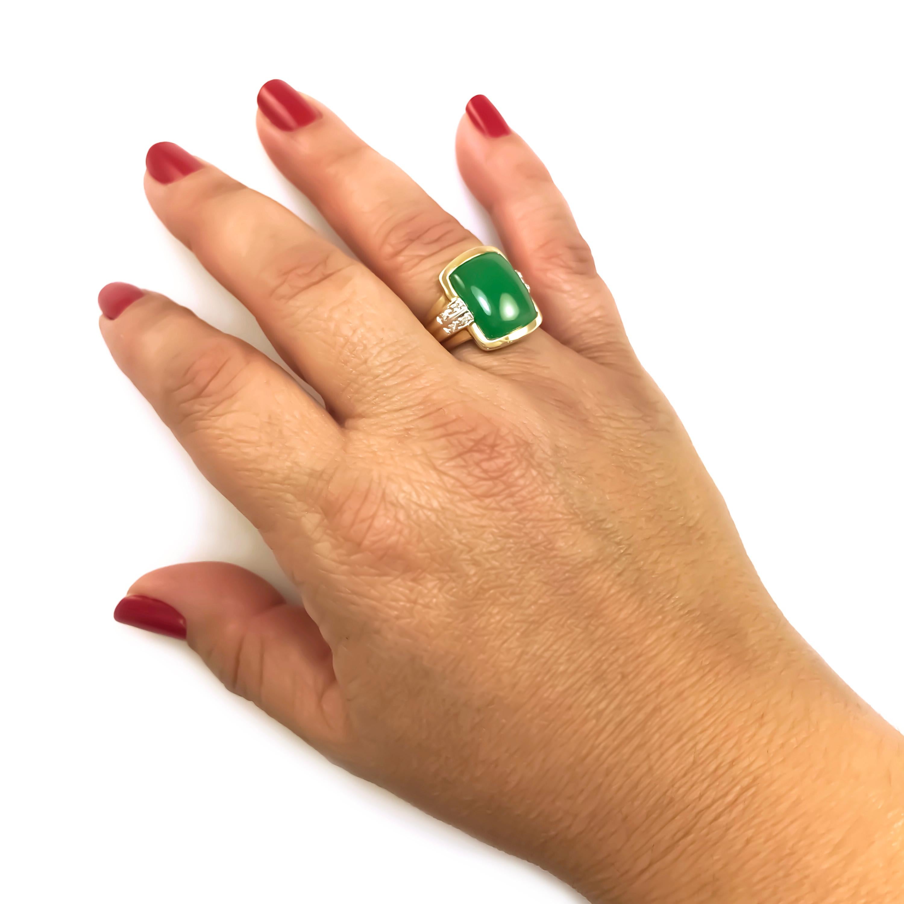 Cabochon  14 Karat Green Jade Diamond Ring