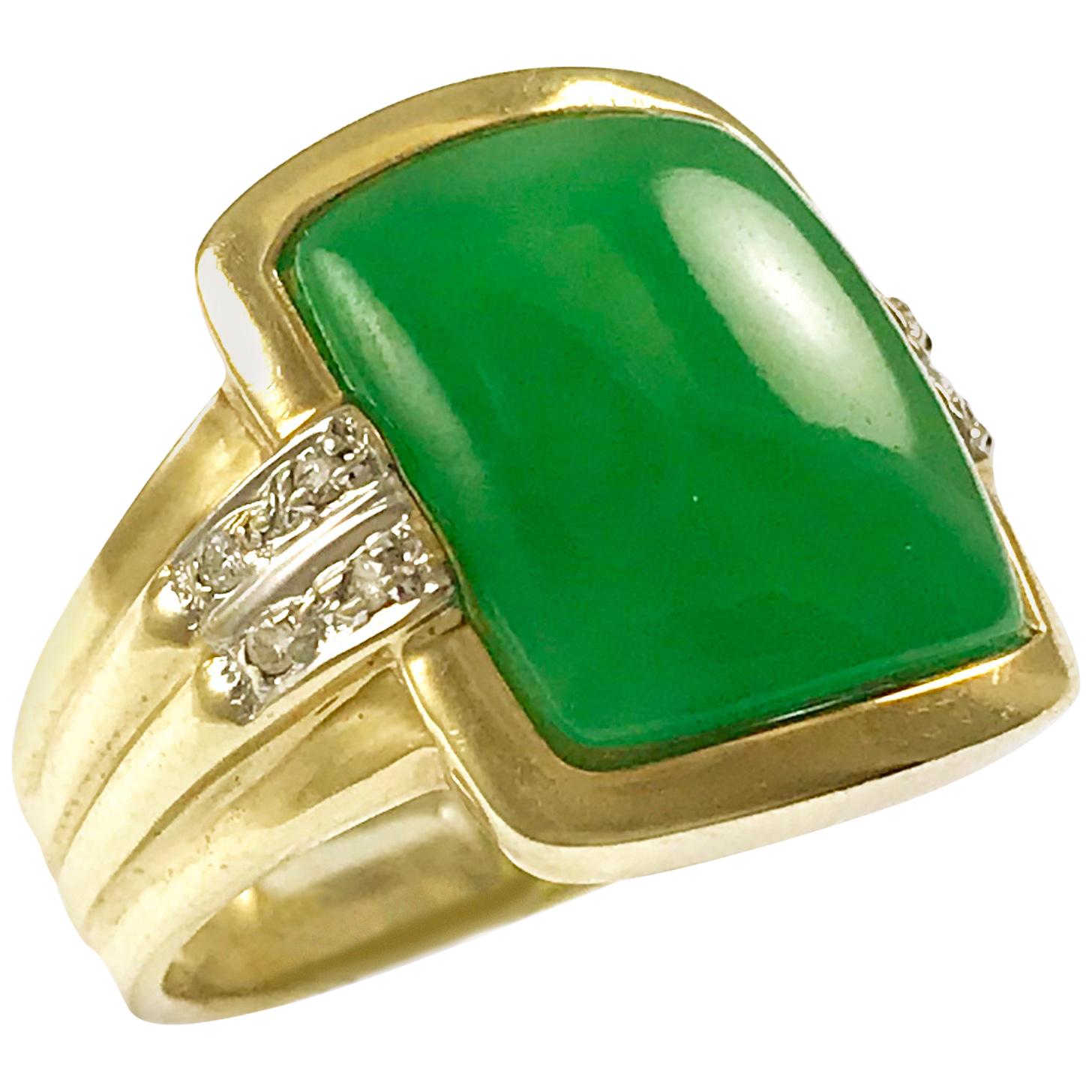  14 Karat Green Jade Diamond Ring