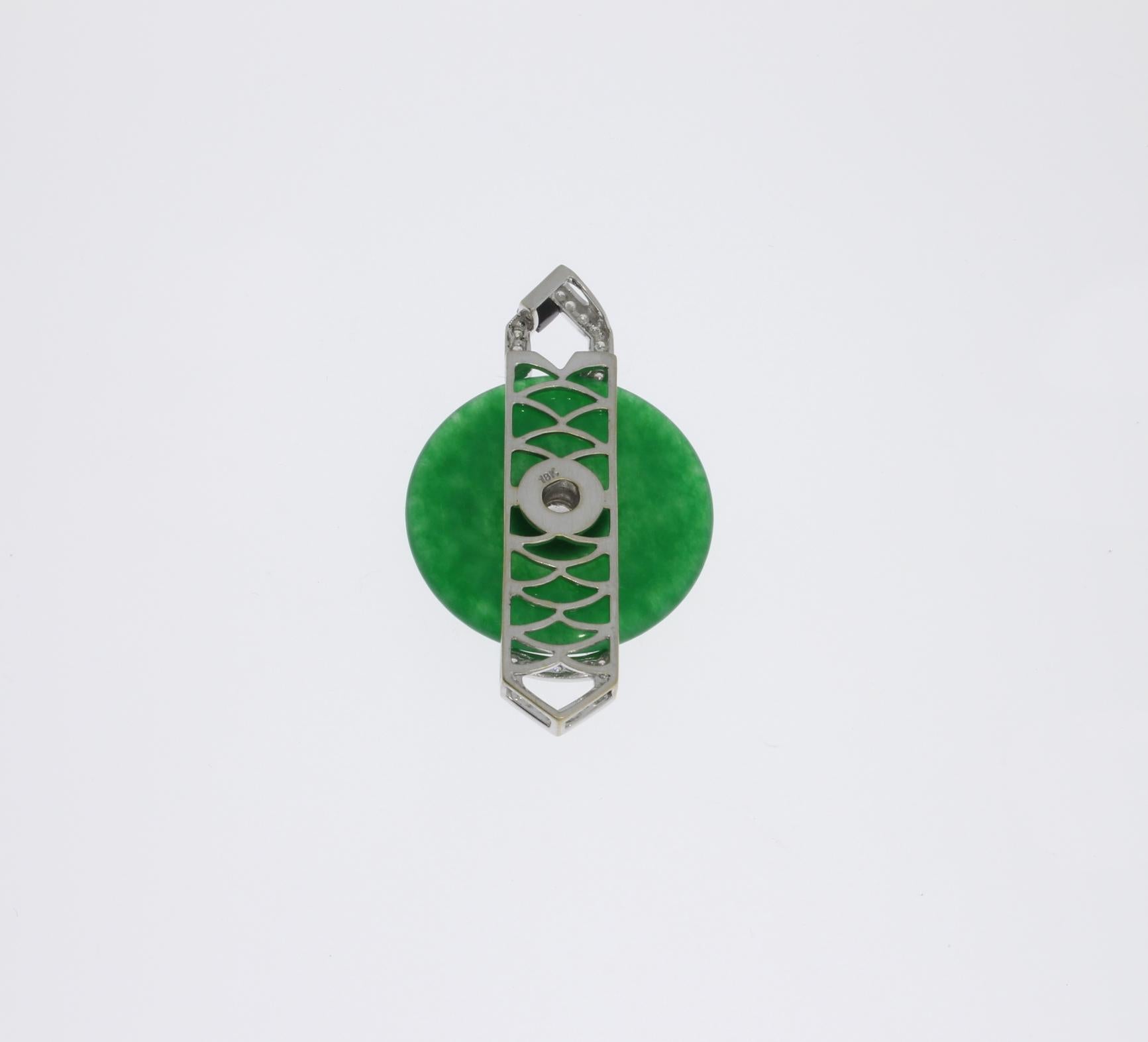 Art Deco Green Jade, Diamond and Onyx Pendant