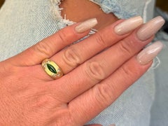Green Jade Diamond Satin Finish 14k Yellow Gold Ring