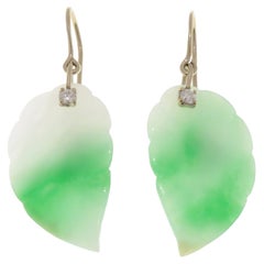 Green Jade Diamonds 18 Karat White Gold Dangle Earrings Handcrafted in Italy