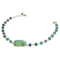 Green Jade Emeralds Sapphires 9 Karat Rose Gold Bracelet Handcrafted in Italy
