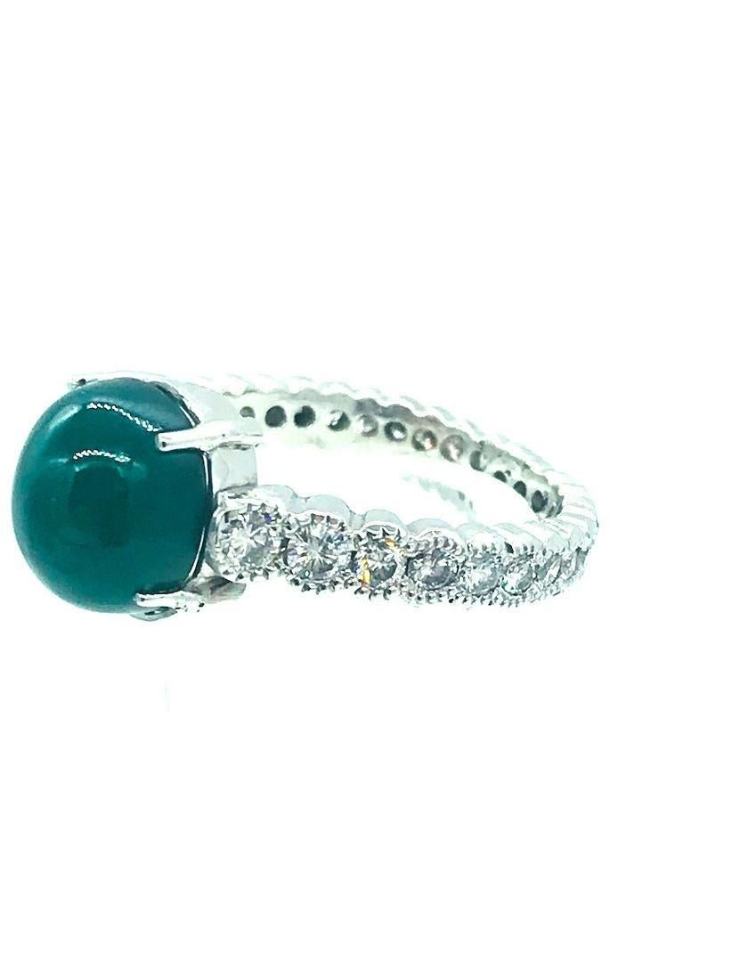 Contemporary Green Jade Eternity Platinum 1.50 Carat Diamond Ring For Sale