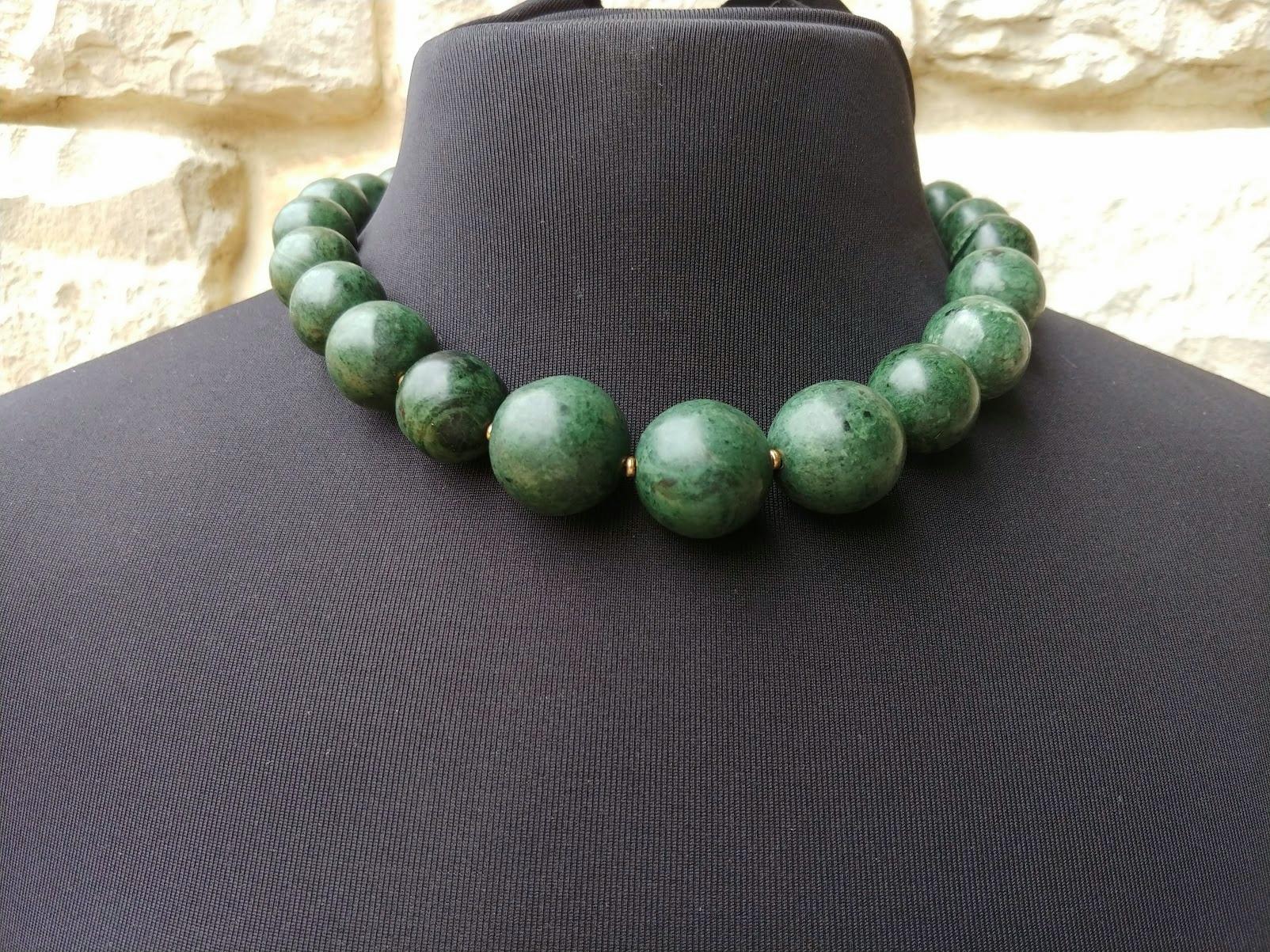 Bead Green Jade Necklace, Eastern Pamir Nephrite For Sale