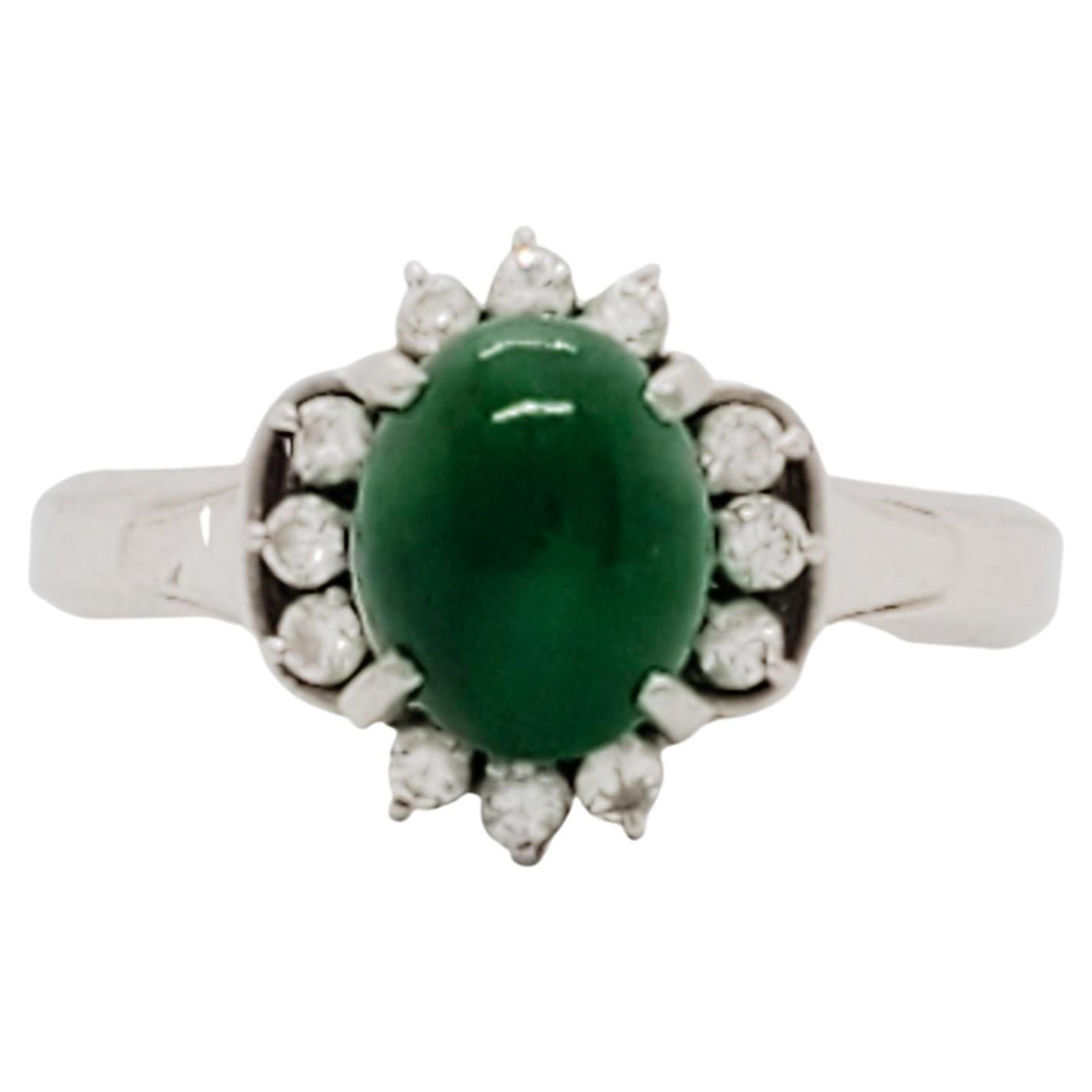 Green Jade Oval and Diamond Ring in Platinum