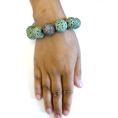 Green Jade & Pave Diamond Ball Beads Bracelet